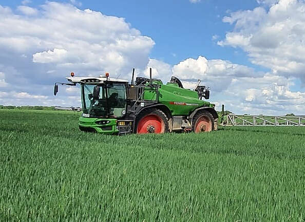 Selbstfahrende Pflanzenschutzspritze von Fendt in Getreidefeld