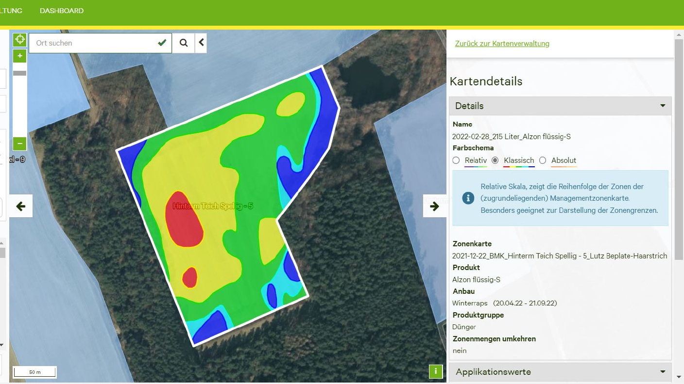 NetFarming Applikationskarte Raps