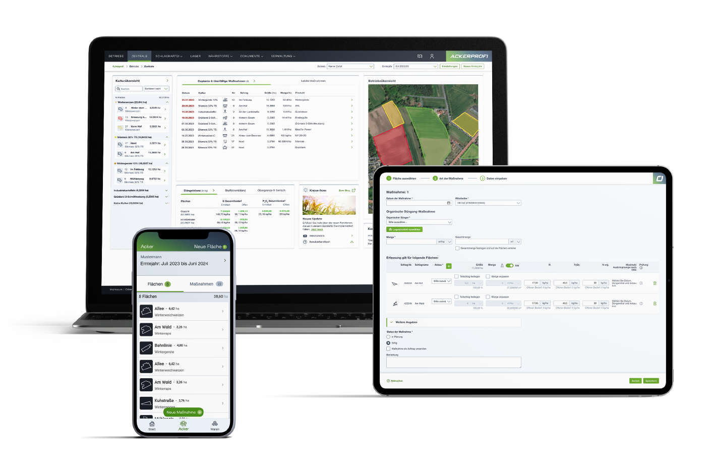 Darstellung eines Laptops, Ipads %26 Smartphones mit der Anwendung Ackerprofi