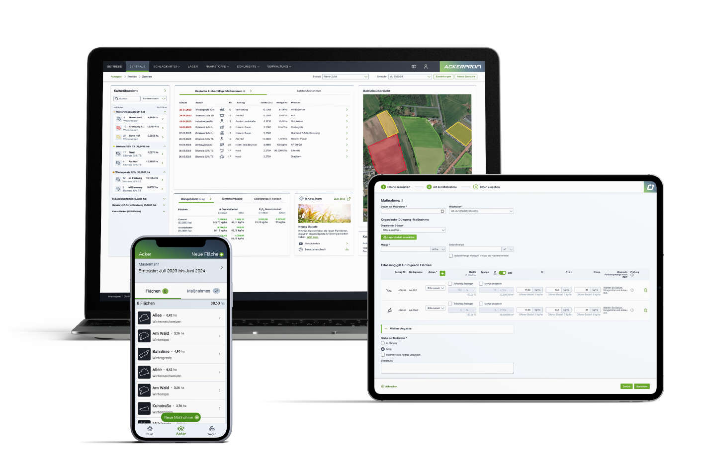 Darstellung eines Laptops, Ipads %26 Smartphones mit der Anwendung Ackerprofi