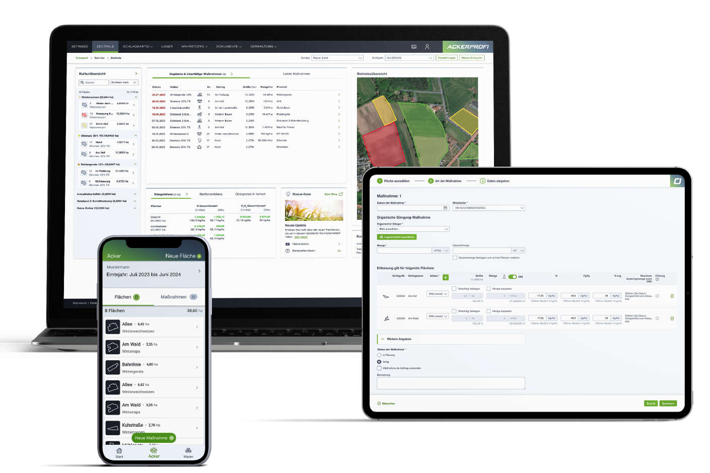 Darstellung eines Laptops, Ipads %26 Smartphones mit der Anwendung Ackerprofi
