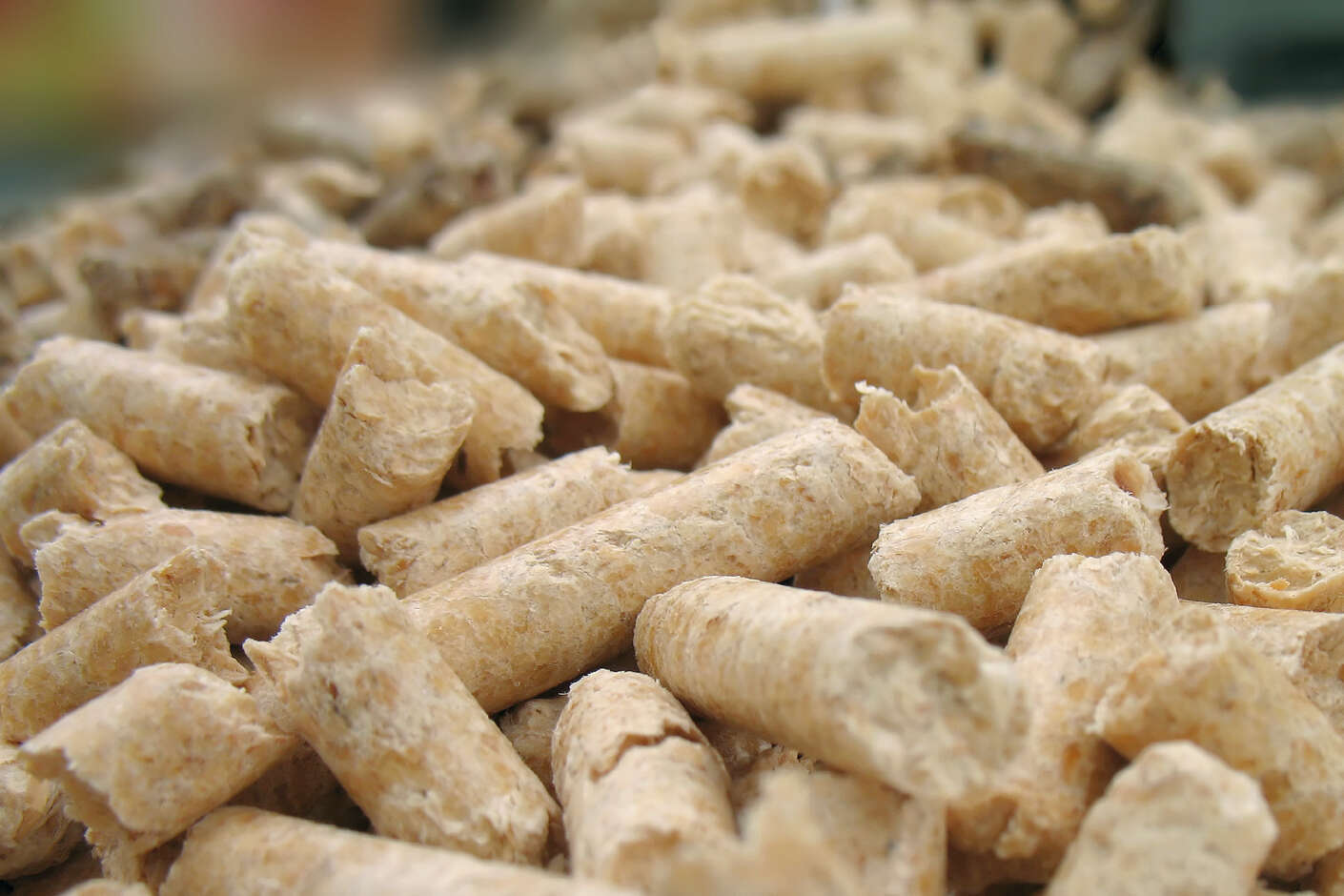 Close-up of a small mountain of wood pellets.