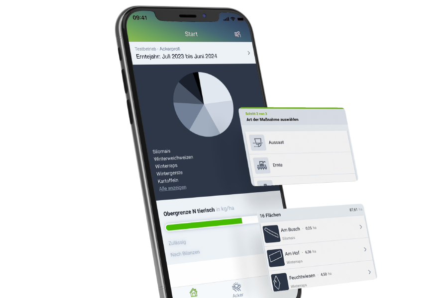 Handy in schräger Ansicht mit Ackerprofi auf dem Screen