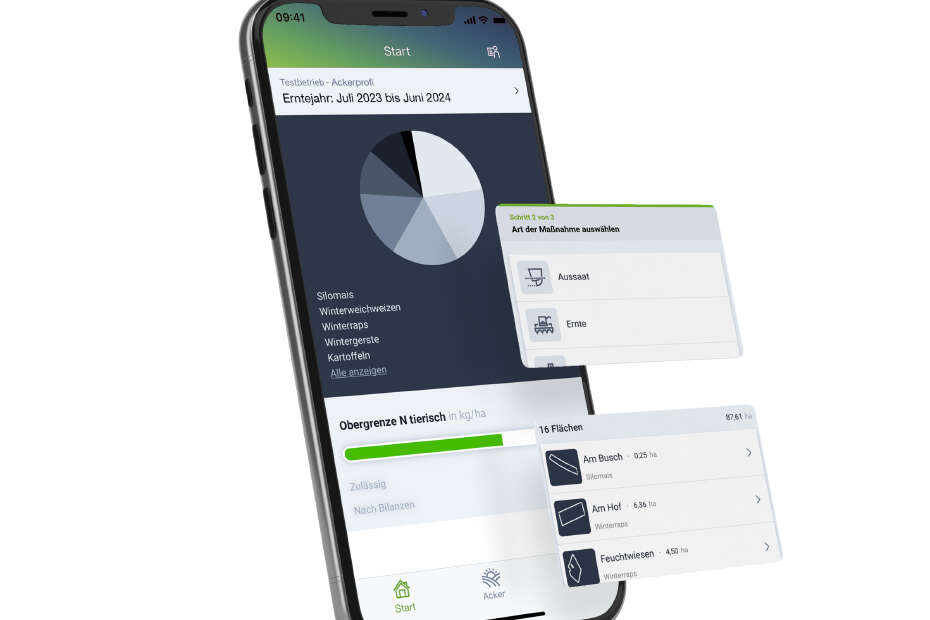 Handy in schräger Ansicht mit Ackerprofi auf dem Screen