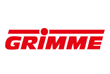 GRIMME Logo in Rot mit stilisiertem Strich darüber, auf weißem Hintergrund