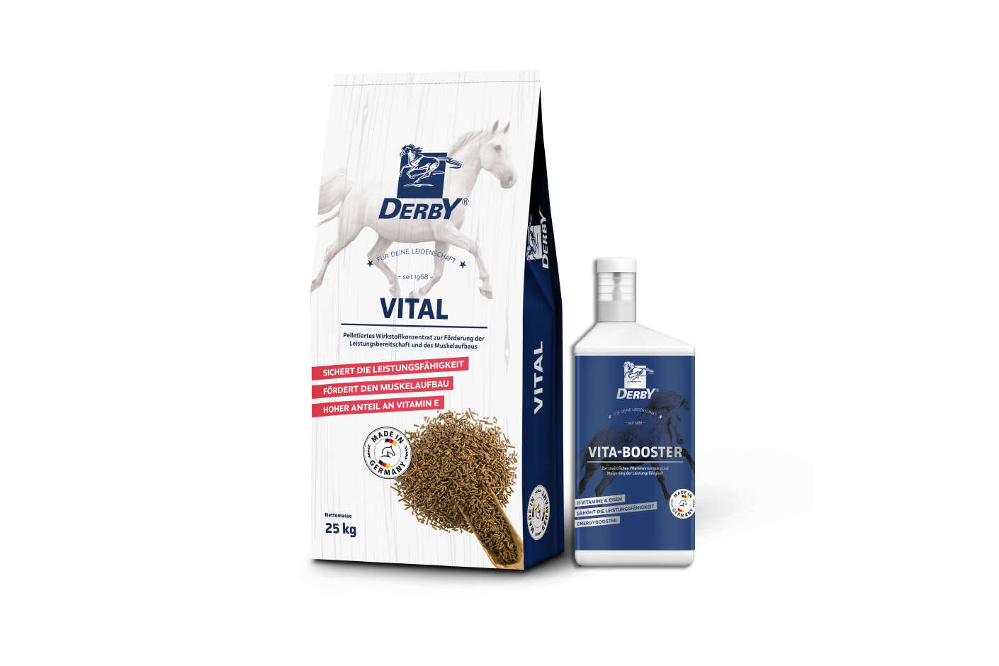 DERBY Produkte DERBY Vital im 25kg Sack und Vita Booster in der 1 Liter Flasche