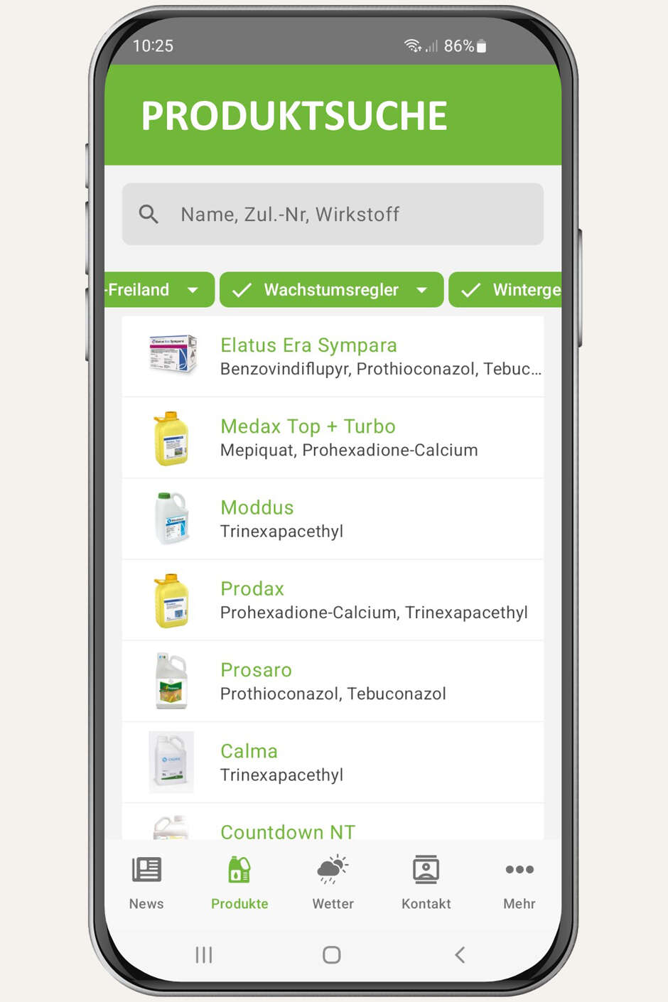 Smartphone Screenshot IQ-Plant Produktsuche