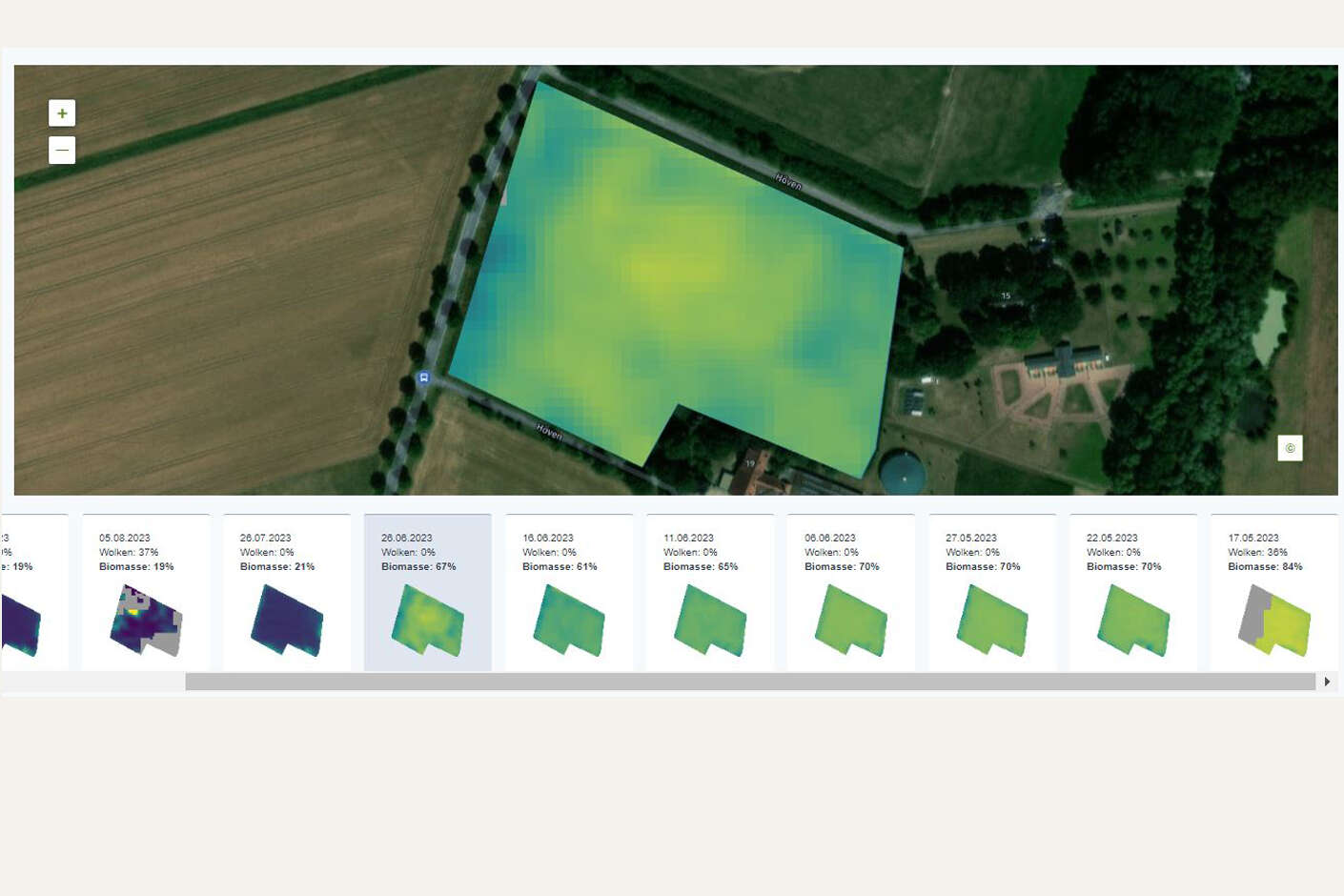 Screenshot einer Biomassekarte in Ackerprofi