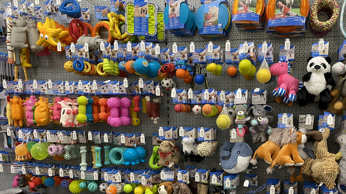 Regal mit Hundespielzeug