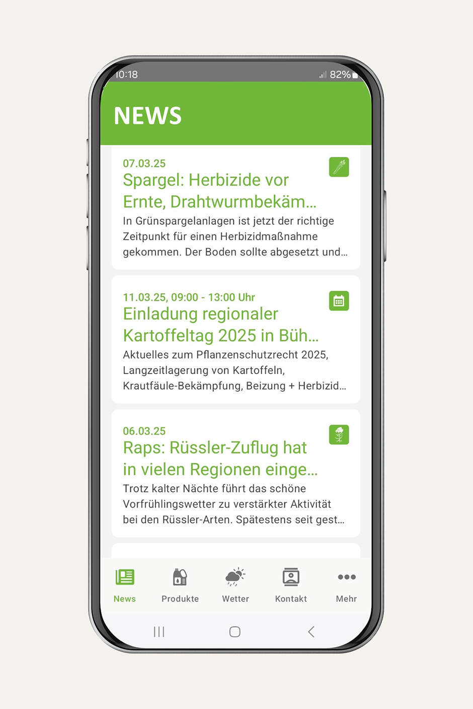 Smartphone Screenshot von Anbauempfehlungen in App IQ Plant