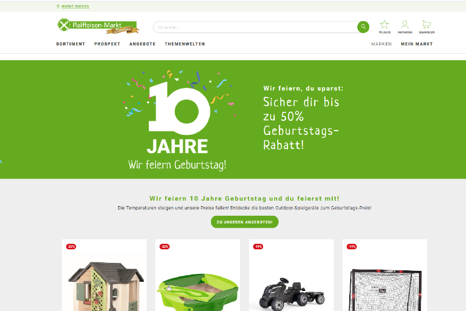 Bildschirm mit Screenshot vom Jubiläum 10 Jahre raiffeisenmarkt.de 