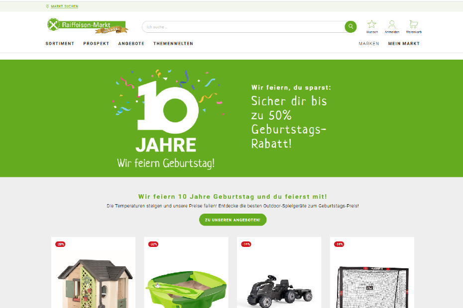 Bildschirm mit Screenshot vom Jubiläum 10 Jahre raiffeisenmarkt.de 