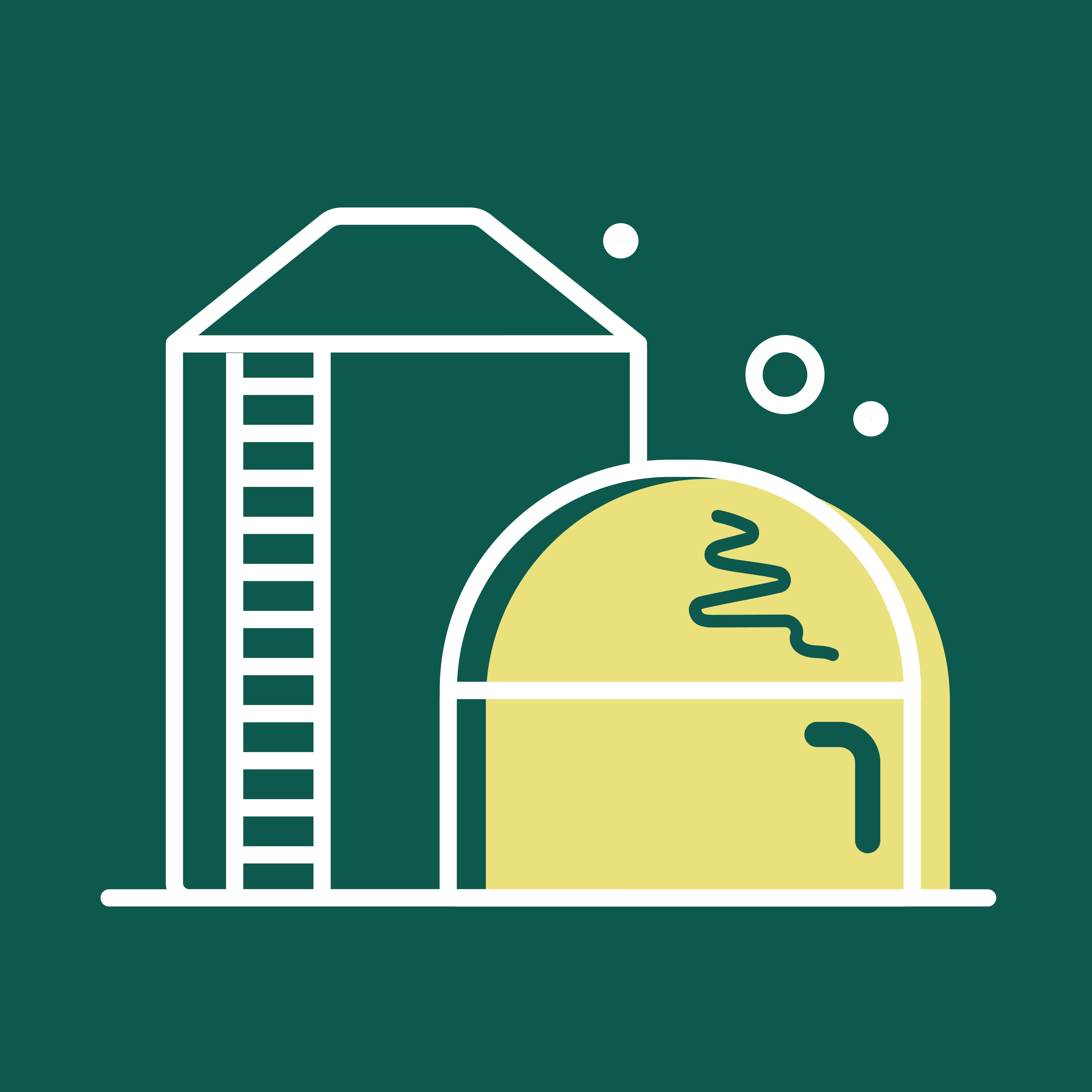Icon Fermenter in gelb, weiß vor petrolfarbenem Hintergrund.