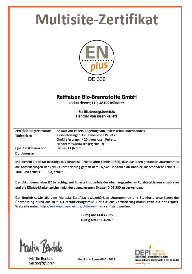 Multisite Zertifikat Raiffeisen-Bio-Brennstoffe