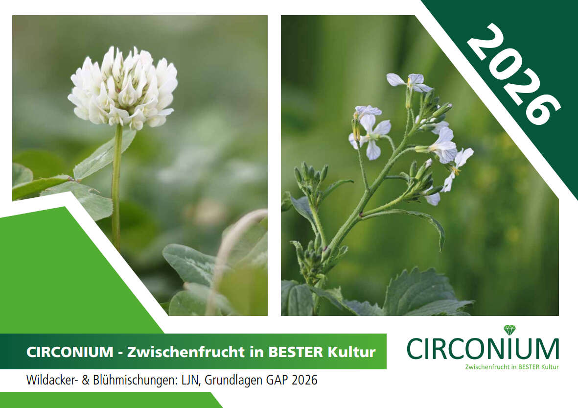 Titelbild Broschüre Circonium 2026 mit Nahaufnahmen von Zwischenfrüchten