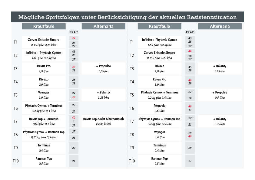 Beispielhafte Spritzfolgen für Kartoffeln