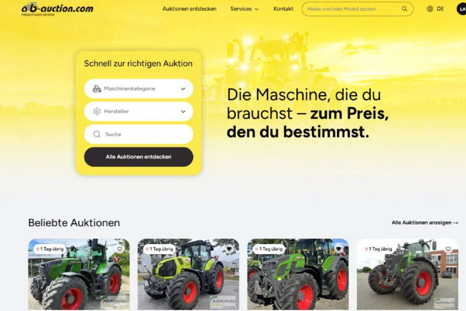Fendt und Claas Traktoren als Auktionsangebote auf der Website ab-auction.com