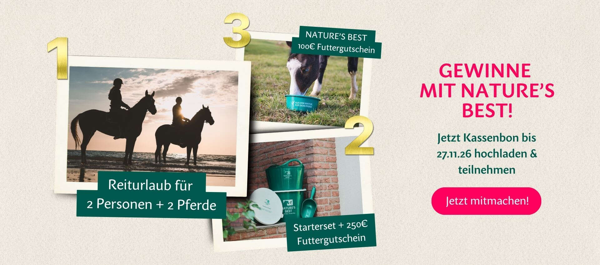 Nature's Best Kassenbonaktion 2026 | Reiterurlaub, Futtergutscheine und Startersets gewinnen